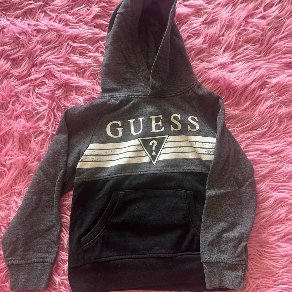 Guess Gray and Black Color-Block Hoodie Sweatshirt